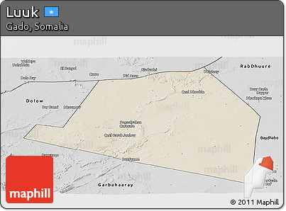 Shaded Relief Panoramic Map of Luuk, desaturated