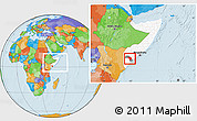 Political Location Map of Bu'aale, highlighted country, highlighted parent region, within the entire country