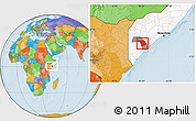 Political Location Map of Bu'aale, highlighted country, highlighted parent region