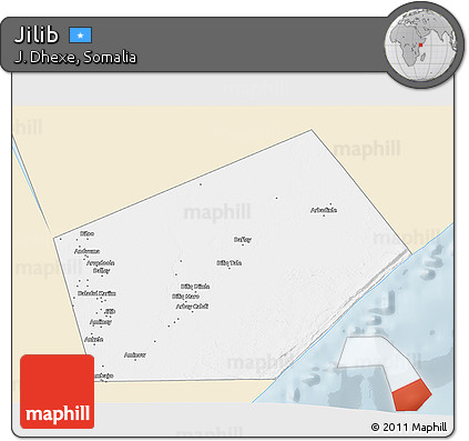 Classic Style 3D Map of Jilib, single color outside