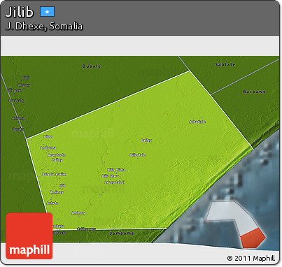 Physical 3D Map of Jilib, darken