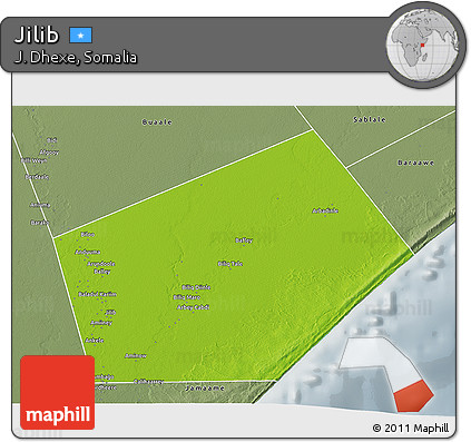 Physical 3D Map of Jilib, semi-desaturated