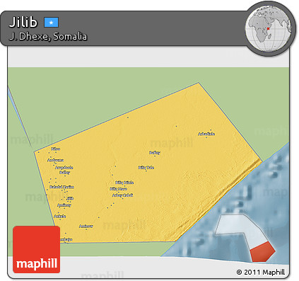 Savanna Style 3D Map of Jilib, single color outside