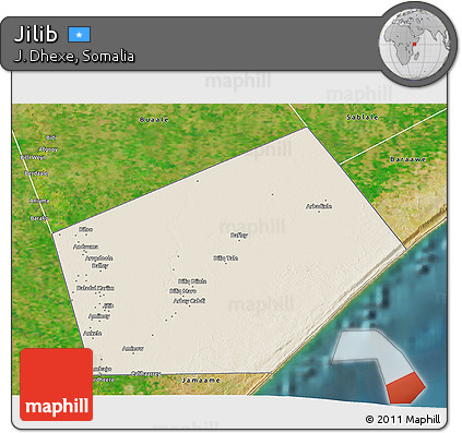 Shaded Relief 3D Map of Jilib, satellite outside