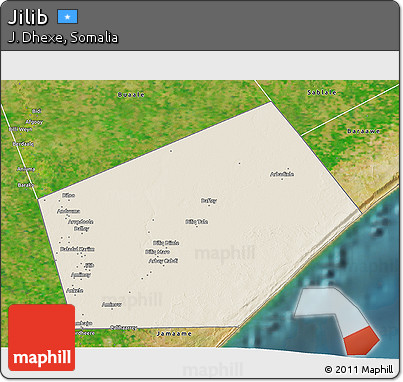 Shaded Relief 3D Map of Jilib, satellite outside