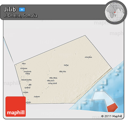 Shaded Relief 3D Map of Jilib, single color outside