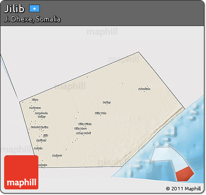 Shaded Relief 3D Map of Jilib, single color outside