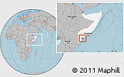 Gray Location Map of Jilib, highlighted country, within the entire country, hill shading
