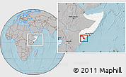 Gray Location Map of Jilib, highlighted country, highlighted parent region, within the entire country, hill shading