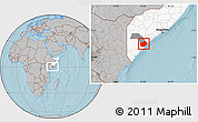 Gray Location Map of Jilib, highlighted country, highlighted parent region, hill shading