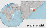 Gray Location Map of Jilib, highlighted parent region, hill shading