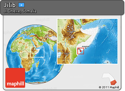 Physical Location Map of Jilib, highlighted country, highlighted parent region, within the entire country