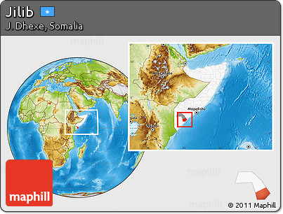 Physical Location Map of Jilib, highlighted country, highlighted parent region, within the entire country