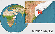 Satellite Location Map of Jilib, highlighted country, highlighted parent region