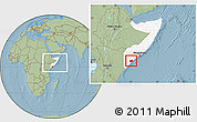 Savanna Style Location Map of Jilib, highlighted country, within the entire country, hill shading