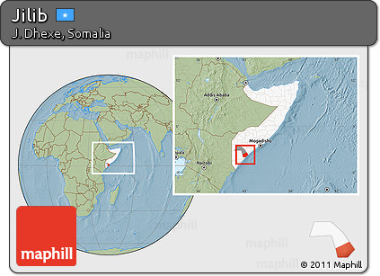 Savanna Style Location Map of Jilib, highlighted country, highlighted parent region, within the entire country, hill shading