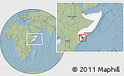 Savanna Style Location Map of Jilib, highlighted country, highlighted parent region, within the entire country, hill shading