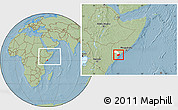 Savanna Style Location Map of Jilib, highlighted parent region, within the entire country, hill shading