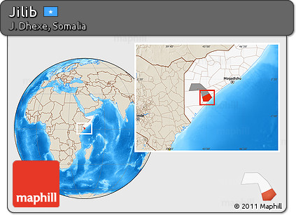 Shaded Relief Location Map of Jilib, highlighted country, highlighted parent region