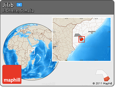 Shaded Relief Location Map of Jilib, highlighted country, highlighted parent region