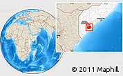 Shaded Relief Location Map of Jilib, highlighted country, highlighted parent region
