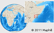 Shaded Relief Location Map of Jilib, highlighted parent region, within the entire country
