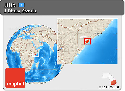 Shaded Relief Location Map of Jilib, highlighted parent region