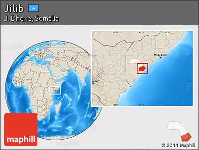 Shaded Relief Location Map of Jilib, highlighted parent region