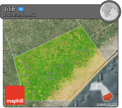 Satellite Map of Jilib, semi-desaturated
