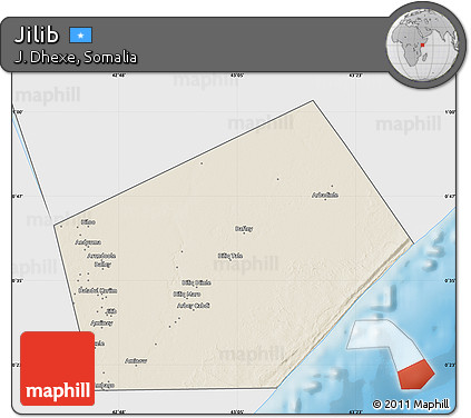 Shaded Relief Map of Jilib, single color outside