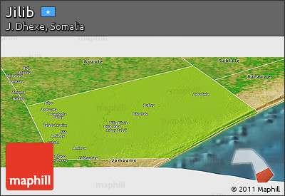 Physical Panoramic Map of Jilib, satellite outside