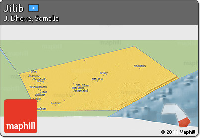 Savanna Style Panoramic Map of Jilib, single color outside