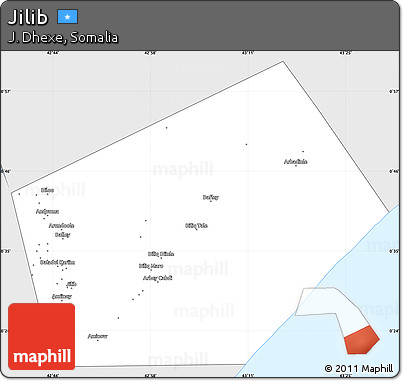 Silver Style Simple Map of Jilib, single color outside