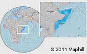 Political Location Map of Somalia, gray outside, hill shading