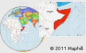 Political Location Map of Somalia, highlighted continent