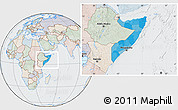 Political Location Map of Somalia, lighten, semi-desaturated