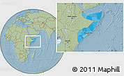 Political Location Map of Somalia, savanna style outside, hill shading