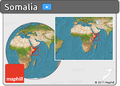 Satellite Location Map of Somalia, within the entire continent
