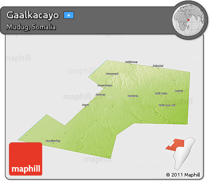 Physical 3D Map of Gaalkacayo, single color outside