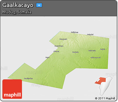 Physical 3D Map of Gaalkacayo, single color outside
