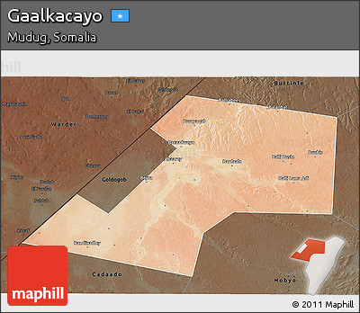 Satellite 3D Map of Gaalkacayo, darken