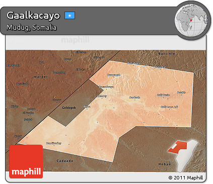 Satellite 3D Map of Gaalkacayo, darken