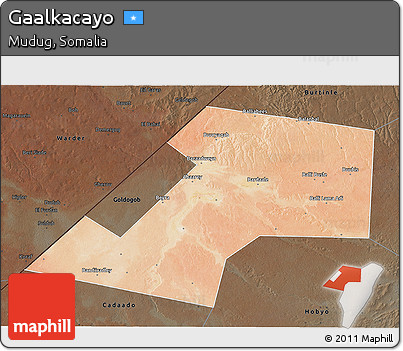Satellite 3D Map of Gaalkacayo, darken