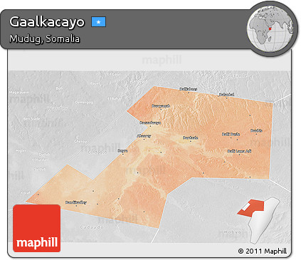 Satellite 3D Map of Gaalkacayo, lighten, desaturated
