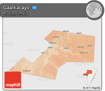 Satellite 3D Map of Gaalkacayo, single color outside