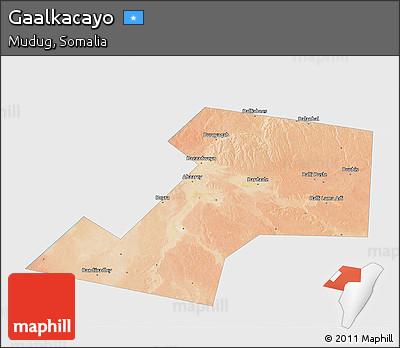 Satellite 3D Map of Gaalkacayo, single color outside
