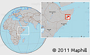 Gray Location Map of Gaalkacayo, highlighted parent region, within the entire country