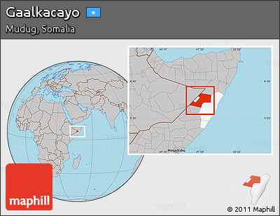 Gray Location Map of Gaalkacayo, highlighted parent region