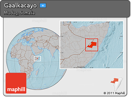 Gray Location Map of Gaalkacayo, hill shading