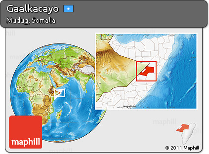 Physical Location Map of Gaalkacayo, highlighted country